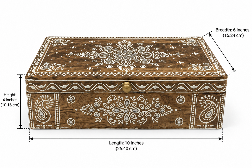 Noor Paisley box dimensions: length 10 inches, breadth 6 inches and height 4 inches