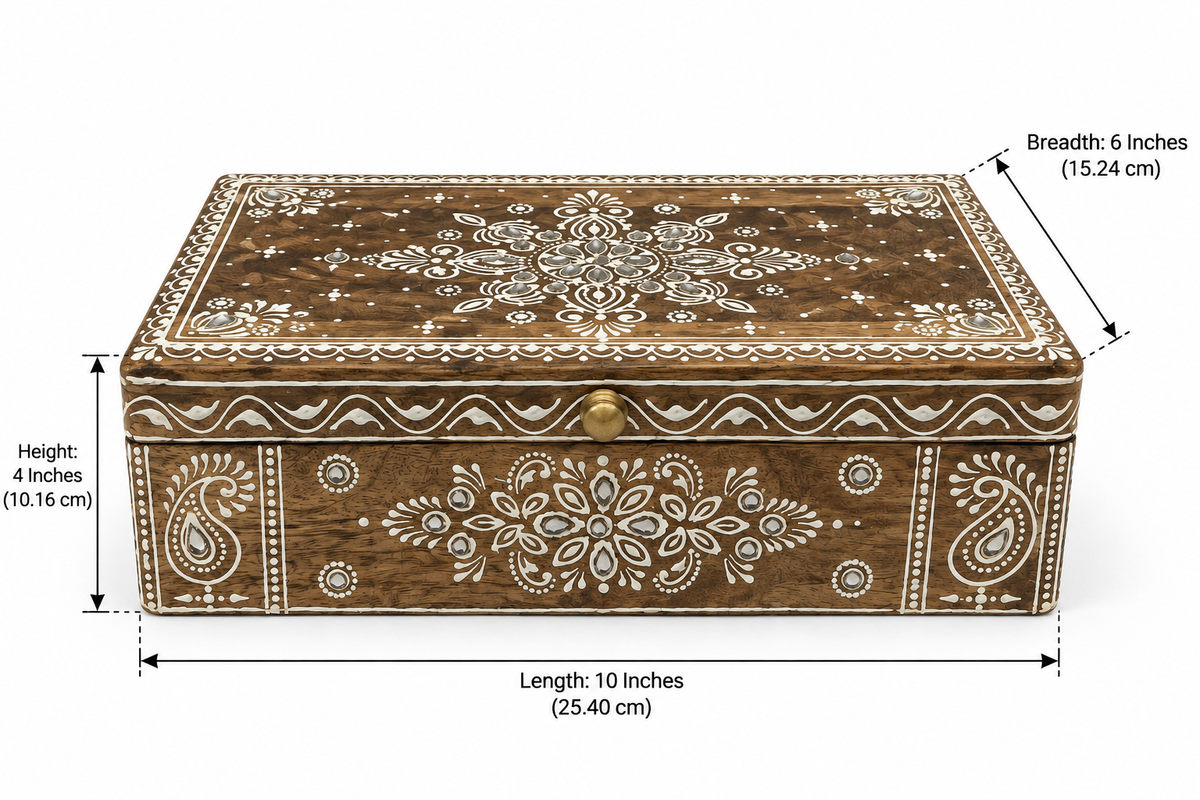Noor Paisley box dimensions: length 10 inches, breadth 6 inches and height 4 inches
