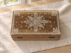 Top view of the Noor Paisley keepsake box on linen in morning light