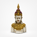 Ornate ivory, gold and burgundy Buddha bust sculpture, front view