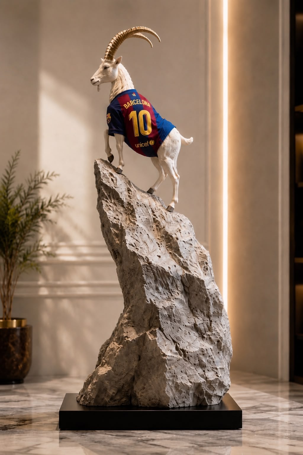 Peak of Greatness Messi-inspired GOAT sculpture styled back view