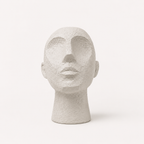 Quiet Presence textured white abstract face sculpture, front view