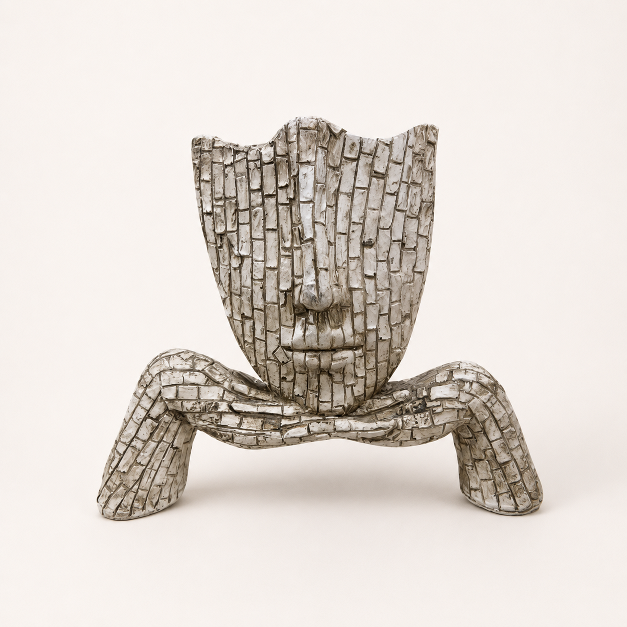 Quiet Reflection silver-toned mosaic face resting on hands sculpture, front view