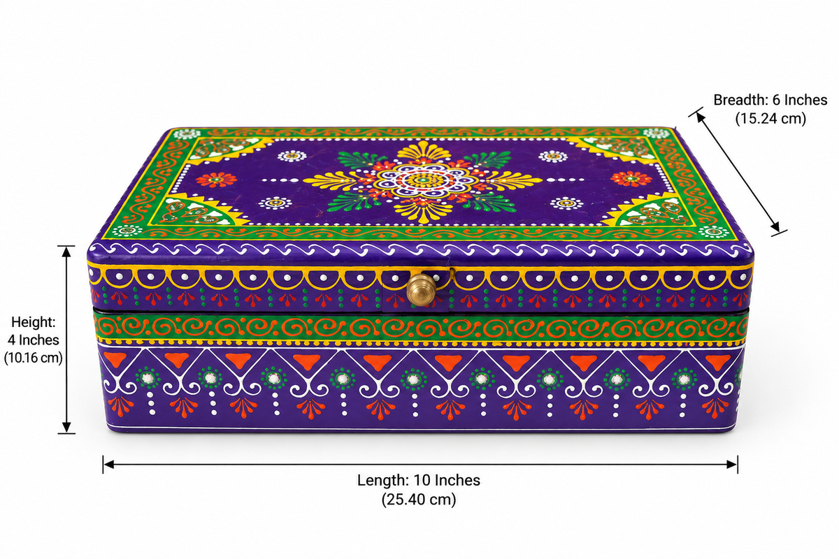 Rang Leela keepsake box dimensions: length 10 inches, breadth 6 inches and height 4 inches