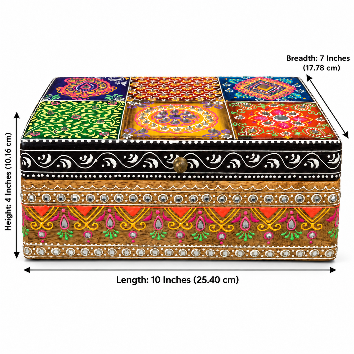 Rang Mahal larger box dimensions: length 10 inches, breadth 7 inches and height 4 inches