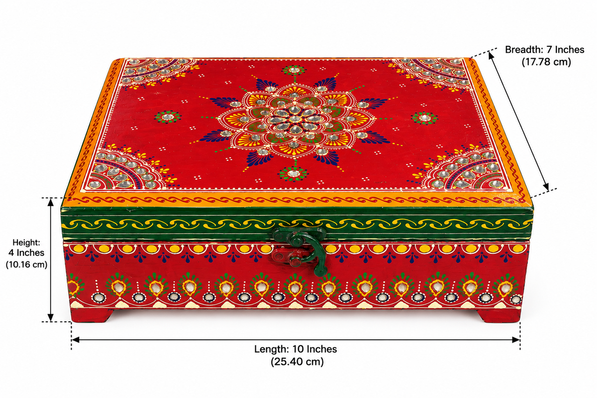 Rang Mahal chest dimensions: length 10 inches, breadth 7 inches and height 4 inches