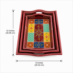 Nested tray set size image showing the largest tray as 12 by 8 inches, 30.48 by 20.32 cm