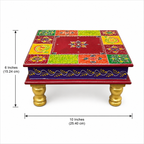 Rangoli Patchwork Square Decorative Chowki dimensions: 10 inches square and 6 inches high