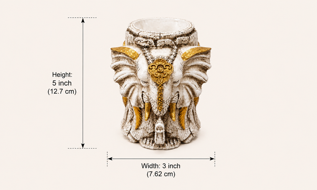 Regal Elephant pen and brush holder dimensions: 5 inches high and 3 inches wide