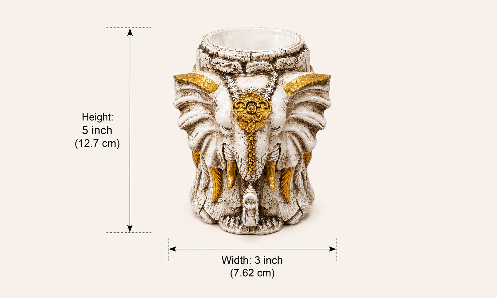 Regal Elephant pen and brush holder dimensions: 5 inches high and 3 inches wide