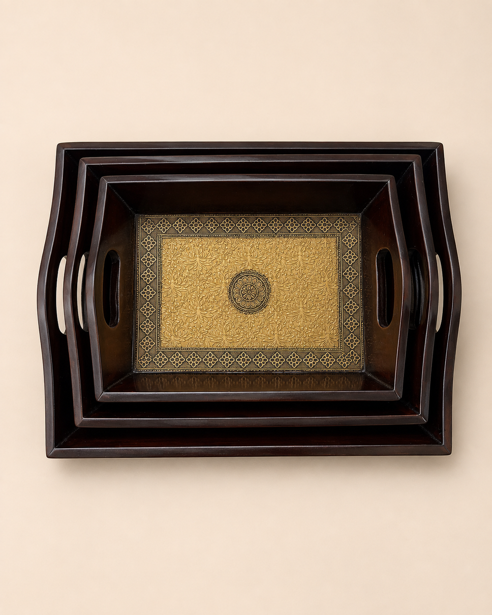 Regal Mandala Gold-Tone Nested Trays set of three top view