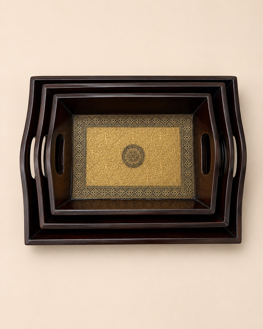 Regal Mandala Gold-Tone Nested Trays set of three top view