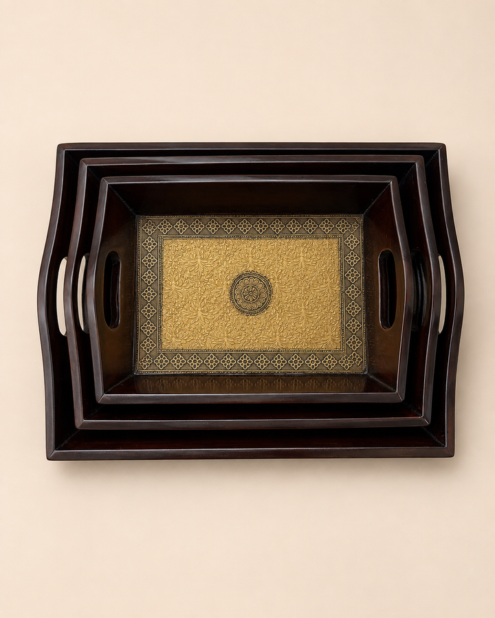 Regal Mandala Gold-Tone Nested Trays – Set of 3