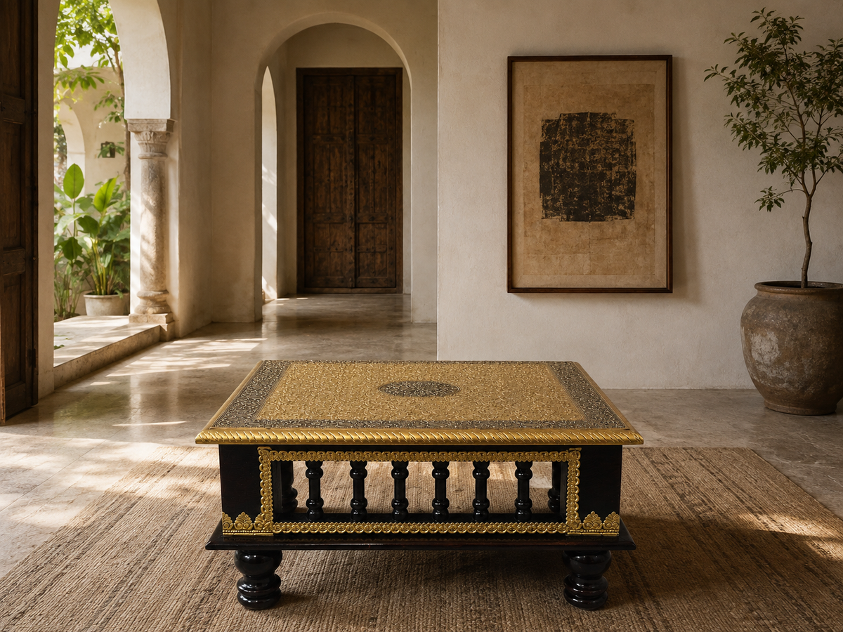Royal Courtyard Square Decorative Chowki styled in a heritage-inspired interior