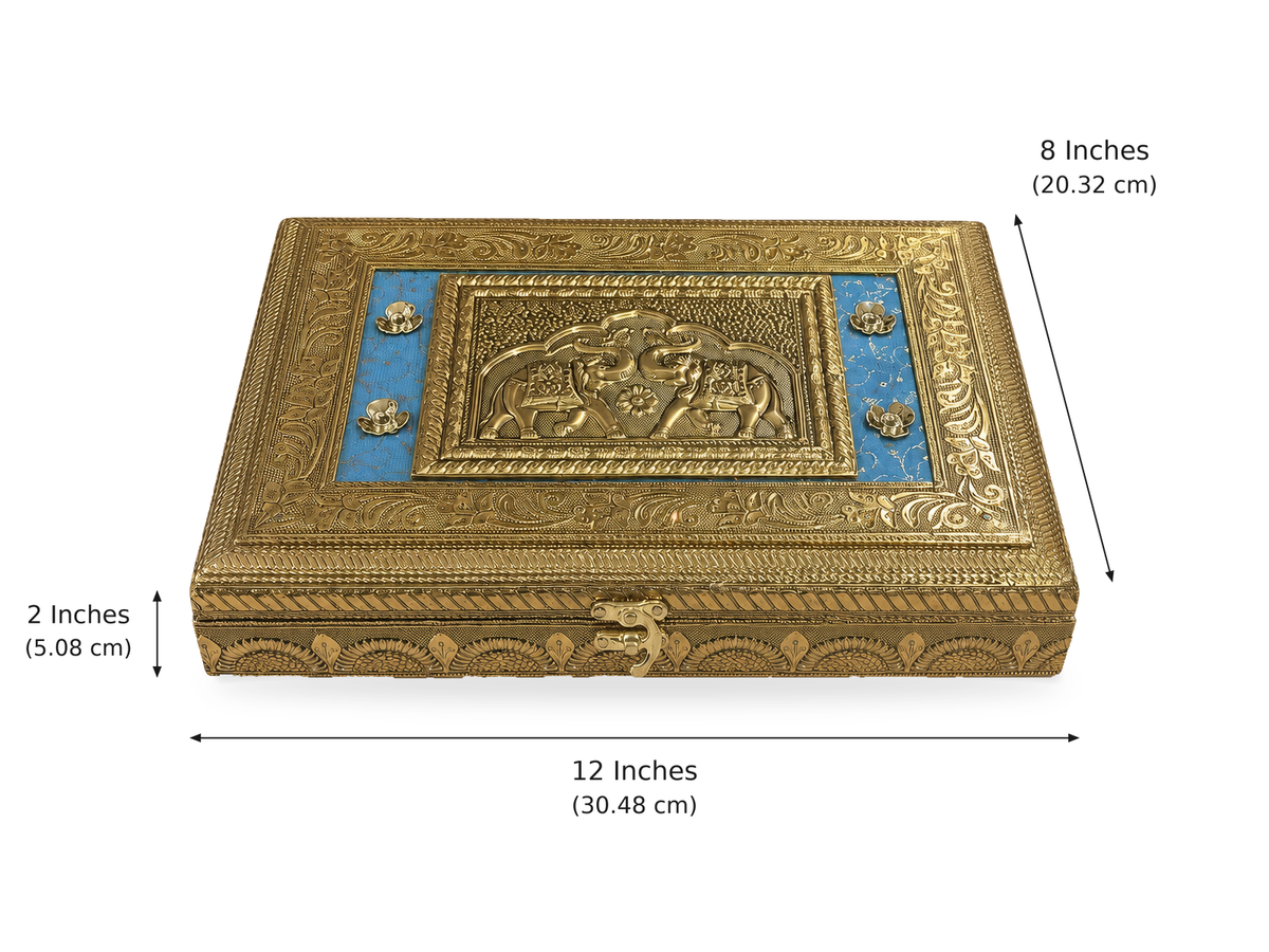Royal Gaj jewellery box dimensions: length 12 inches, width 8 inches, height 2 inches