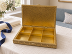 Open six-compartment Royal Gaj jewellery box displayed on a cream cloth