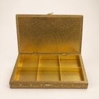 Open Royal Gaj jewellery box showing six compartments and a gold-tone diamond-patterned interior