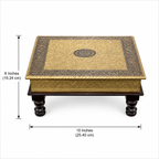 Royal Mandala Gold-Tone Square Chowki dimensions: 10 inches across and 6 inches high
