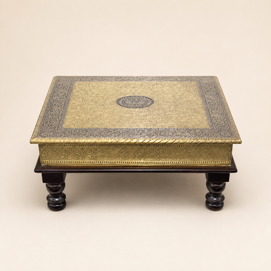 Royal Mandala Gold-Tone Square Chowki front view