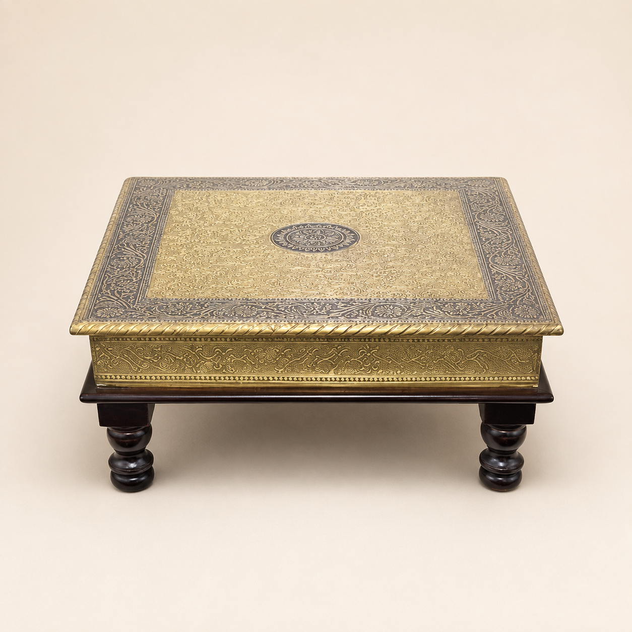 Royal Mandala Gold-Tone Square Chowki front view