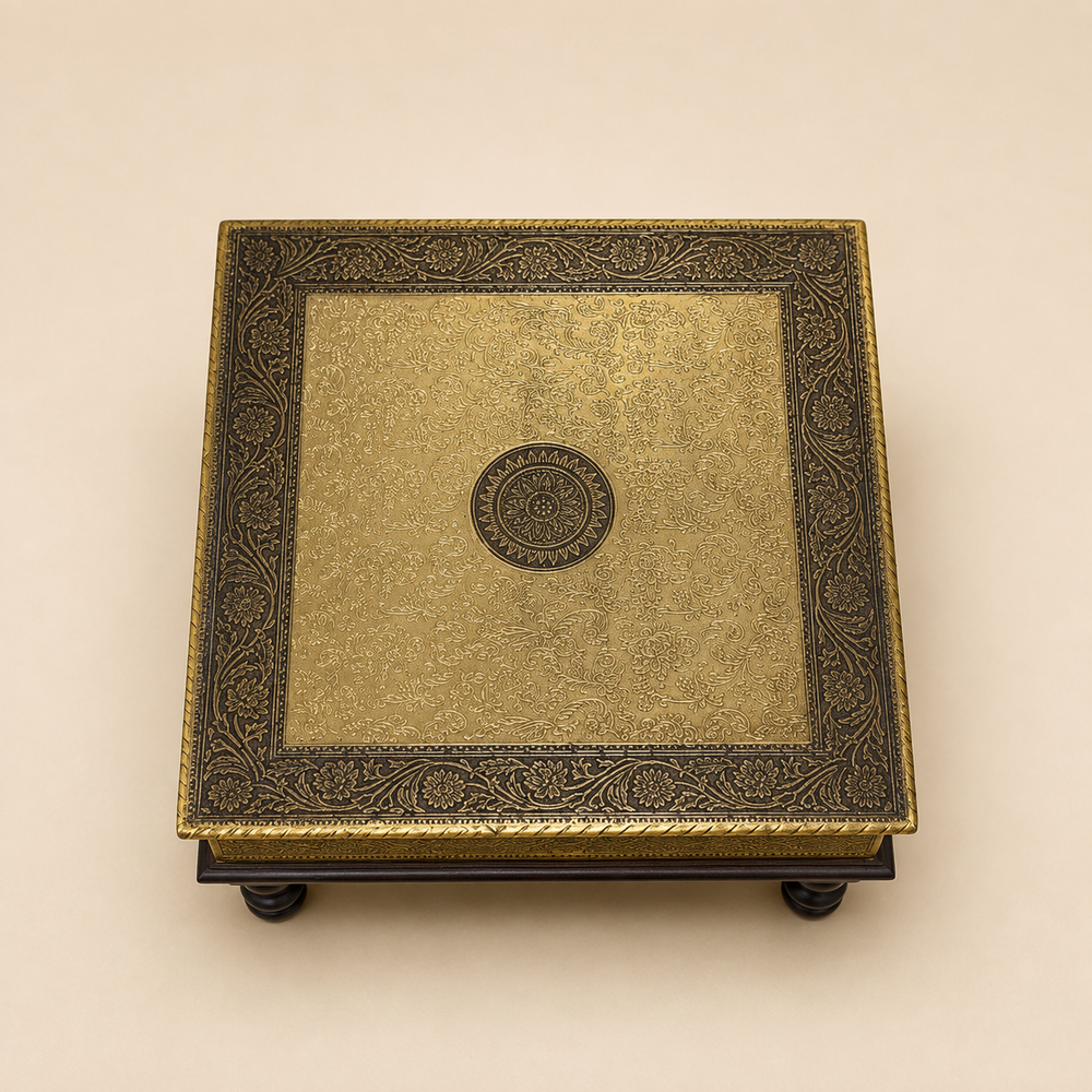Royal Mandala Gold-Tone Square Chowki top view
