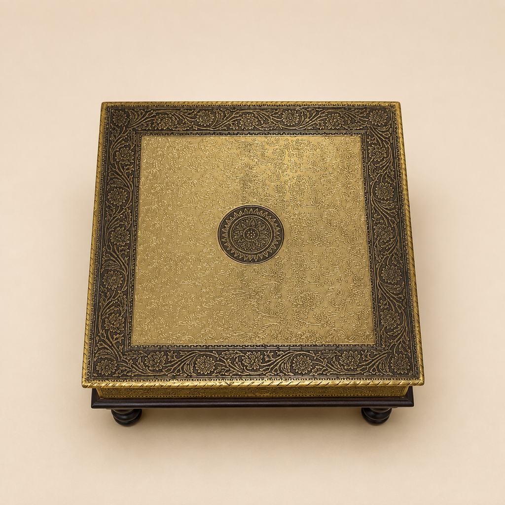 Royal Mandala Gold-Tone Square Chowki top view