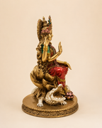 Side view of the Ganga Maa idol showing the lotus seat, crown and crocodile-like mount