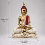 Serene Flame meditating Buddha sculpture dimensions: 10 inches wide and 12 inches high