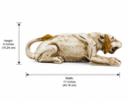 Prowling tiger sculpture dimensions, 17 inches wide and 6 inches high
