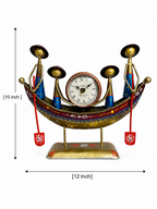 Hand-painted tribal boat table clock showing 12-inch width and 10-inch height